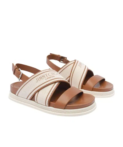 Jimmy Choo Joa Canvas Sandals Flat Sole In Brown