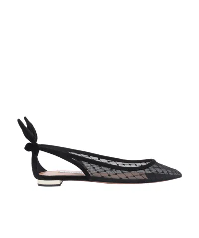 Aquazzura Black Mesh And Suede Ballerinas With Bow