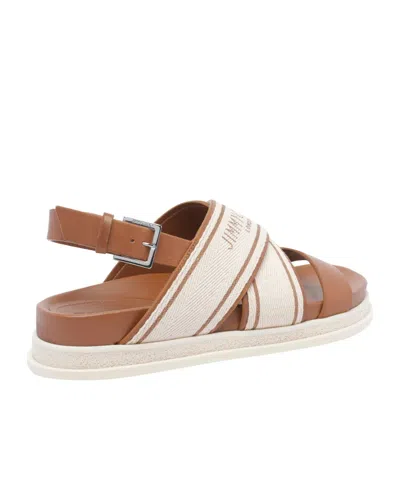 Jimmy Choo Joa Canvas Sandals Flat Sole In Brown