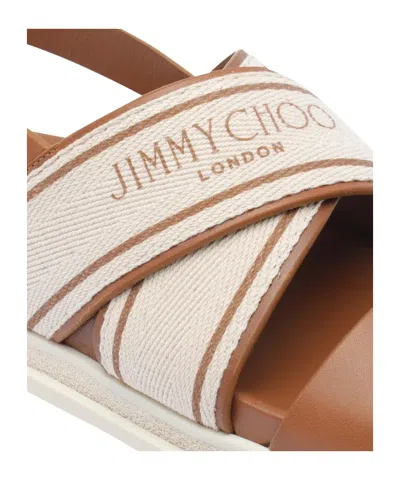 Jimmy Choo Joa Canvas Sandals Flat Sole In Brown