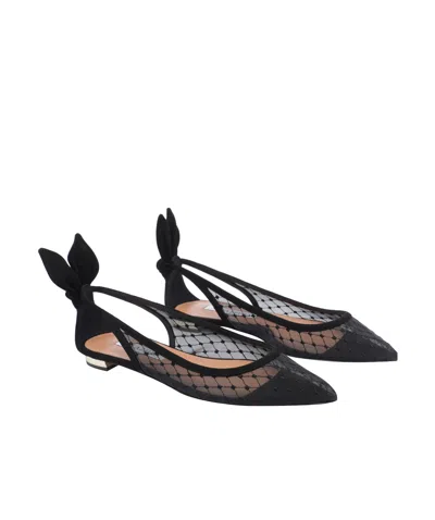Aquazzura Black Mesh And Suede Ballerinas With Bow