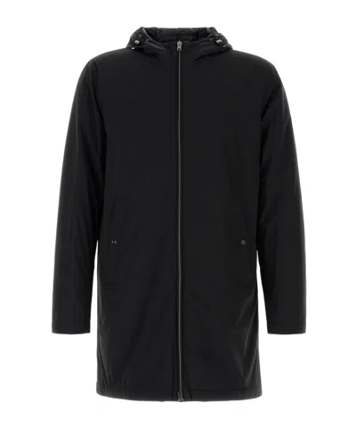 Herno Stretch Nylon Parka With Hood And Pockets In Black