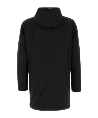 Herno Stretch Nylon Parka With Hood And Pockets In Black