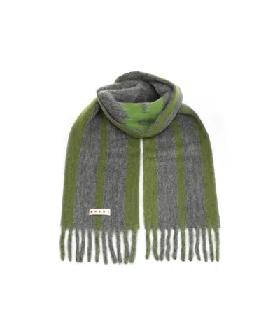 Marni Soft Fringed Striped Scarf In Gray