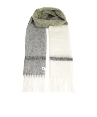 Marni Long Color-block Scarf With Fringed Ends In White