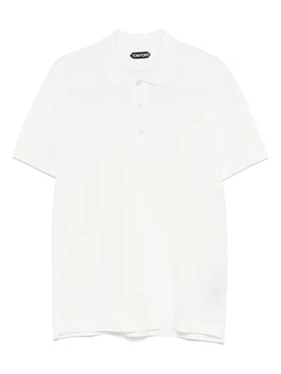Tom Ford Textured White Pique Polo With Collared Neckline