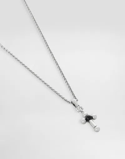Dolce & Gabbana Men Brass Necklace With Iconic Crucifix In Silver
