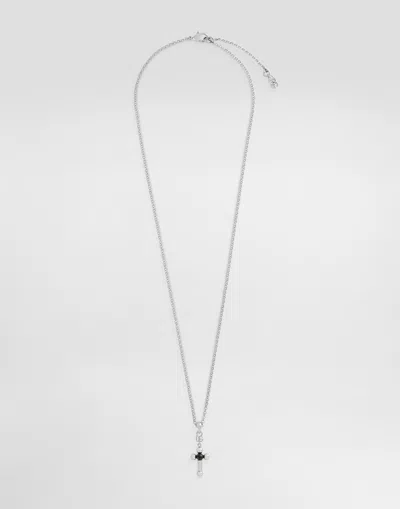 Dolce & Gabbana Men Brass Necklace With Iconic Crucifix In Silver