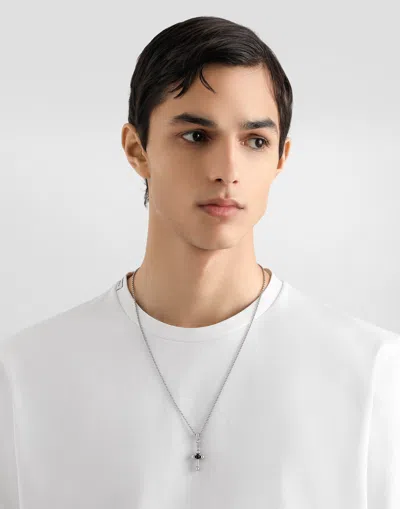 Dolce & Gabbana Men Brass Necklace With Iconic Crucifix In Silver