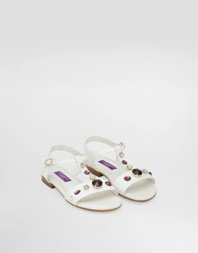 Dolce & Gabbana Heel Sandals With Embellished Jewel Accents In White