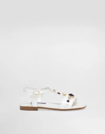Dolce & Gabbana Heel Sandals With Embellished Jewel Accents In White