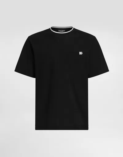 Dolce & Gabbana Cotton Piqué T-shirt With Contrasting Collar In Black