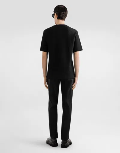 Dolce & Gabbana Cotton Piqué T-shirt With Contrasting Collar In Black
