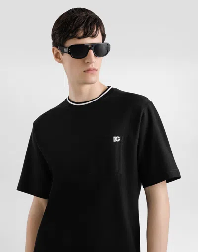 Dolce & Gabbana Cotton Piqué T-shirt With Contrasting Collar In Black