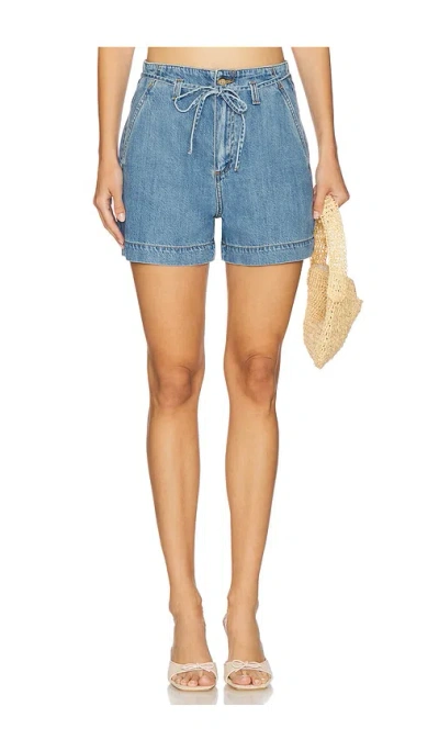 Paige Anessa Short With Waist Tie In Light Wash In Blue