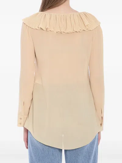Saint Laurent Beige Ruffled Blouse In Silk In Gold