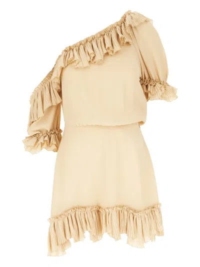 Saint Laurent Women Ruffled Silk Crepe Muslin Dress In Neutral