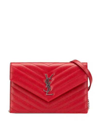 Pre-owned Saint Laurent 2018 Grain De Poudre Cassandre Envelope Wallet On Chain Crossbody Bag In Red