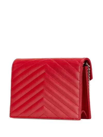 Pre-owned Saint Laurent 2018 Grain De Poudre Cassandre Envelope Wallet On Chain Crossbody Bag In Red