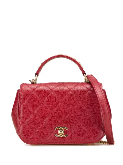 Pre-owned Chanel 2017-2018 Mini Quilted Caviar Carry Around Flap Satchel In Red