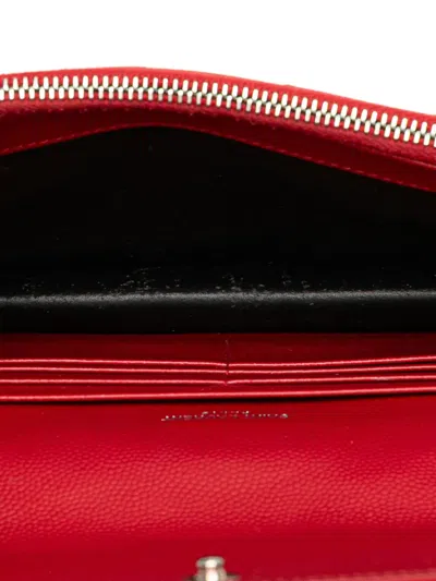 Pre-owned Saint Laurent 2018 Grain De Poudre Cassandre Envelope Wallet On Chain Crossbody Bag In Red