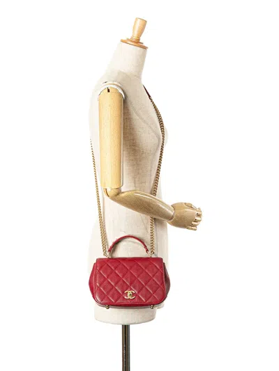 Pre-owned Chanel 2017-2018 Mini Quilted Caviar Carry Around Flap Satchel In Red