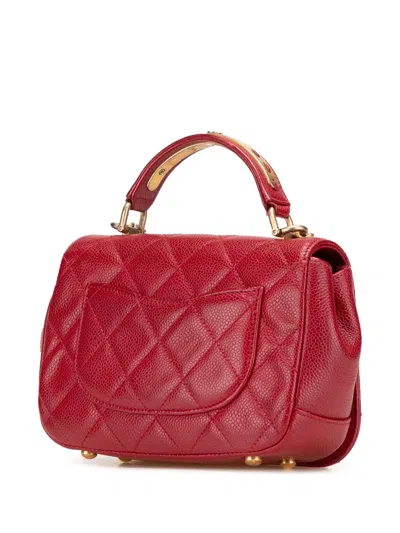 Pre-owned Chanel 2017-2018 Mini Quilted Caviar Carry Around Flap Satchel In Red