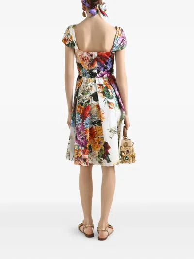 Dolce & Gabbana Flower Bouquet-print Poplin Dress In Multi