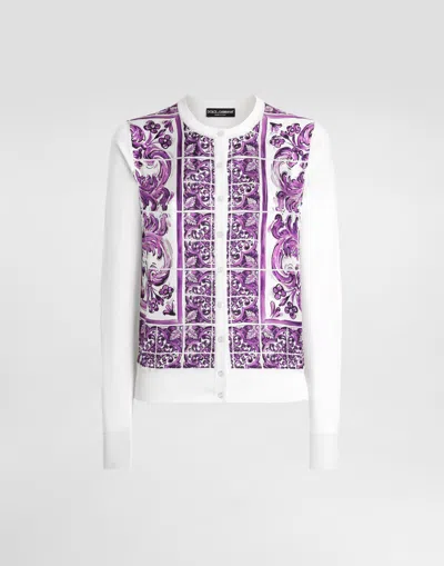Dolce & Gabbana Majolica-print Silk Cardigan In White