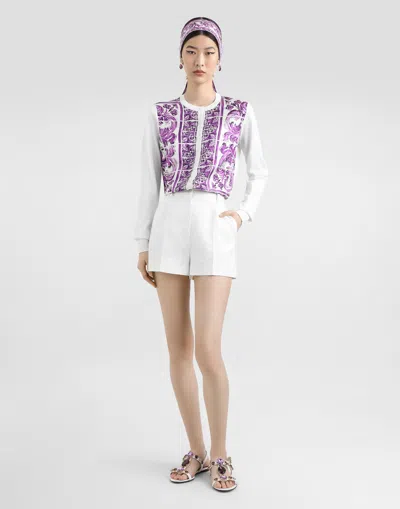Dolce & Gabbana Majolica-print Silk Cardigan In White