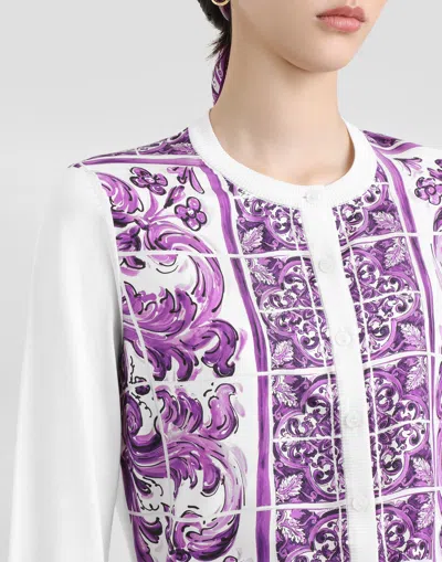 Dolce & Gabbana Majolica-print Silk Cardigan In White