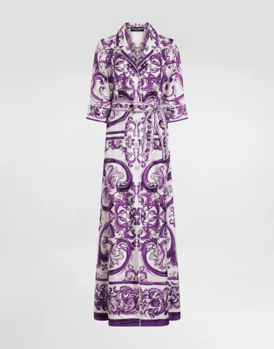 Dolce & Gabbana Printed Midi Dress Detachable Belt Waist In Multi