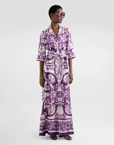 Dolce & Gabbana Printed Midi Dress Detachable Belt Waist In Multi