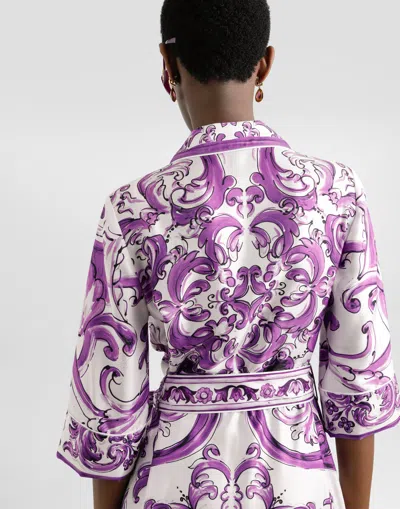 Dolce & Gabbana Printed Midi Dress Detachable Belt Waist In Multi