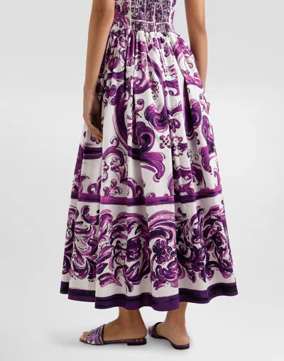 Dolce & Gabbana Long Poplin Dress With Majolica Print Dolce E Gabbana In Purple