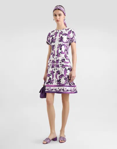Dolce & Gabbana Short Dress Fitted Waist Floral Pattern In Purple