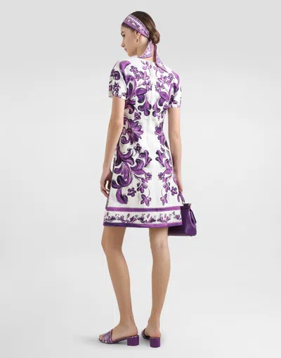 Dolce & Gabbana Short Dress Fitted Waist Floral Pattern In Purple