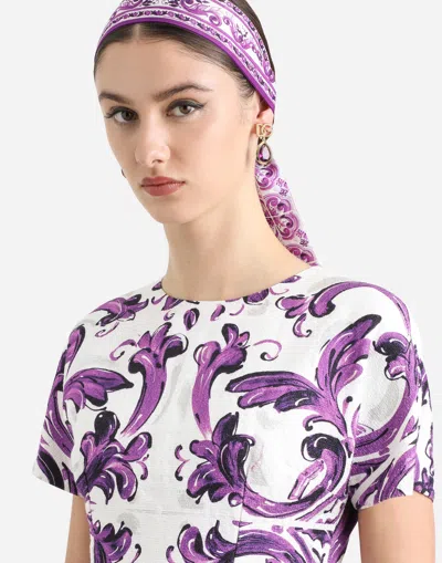 Dolce & Gabbana Short Dress Fitted Waist Floral Pattern In Purple
