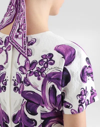 Dolce & Gabbana Short Dress Fitted Waist Floral Pattern In Purple