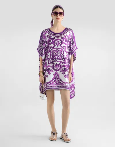 Dolce & Gabbana Farm Rio Printed Viscose Shirt In Purple