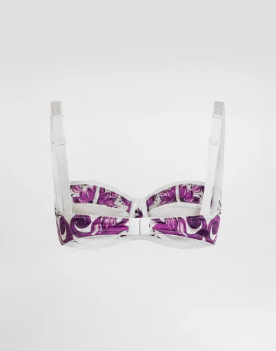 Dolce & Gabbana Adjustable Straps Floral Print Sleeveless Lingerie In Purple