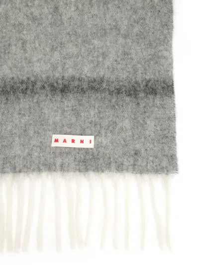 Marni Long Color-block Scarf With Fringed Ends In White