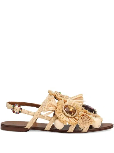 Dolce & Gabbana Embellished Raffia Flat Sandals