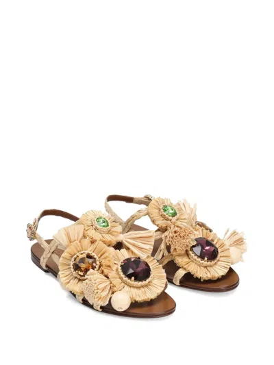 Dolce & Gabbana Embellished Raffia Flat Sandals