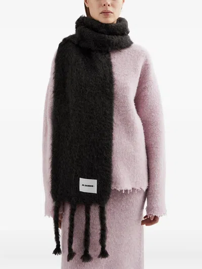 Jil Sander Luxurious Soft Fringed Scarf Accessory In Black