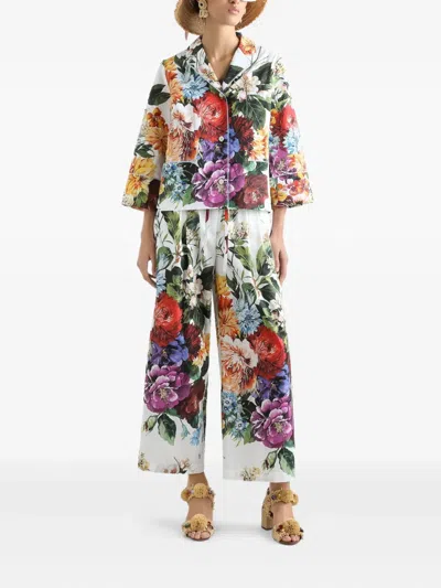 Dolce & Gabbana Flower Bouquet-print Poplin Trousers