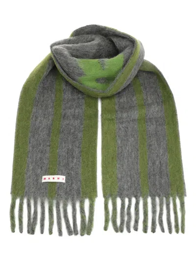 Marni Soft Fringed Striped Scarf In Gray