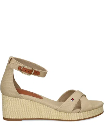 Tommy Hilfiger 60mm Canvas Cross-strap Wedge Espadrilles In Neutral