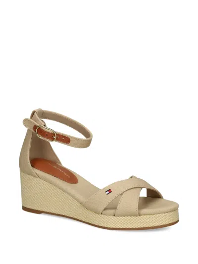Tommy Hilfiger 60mm Canvas Cross-strap Wedge Espadrilles In Neutral