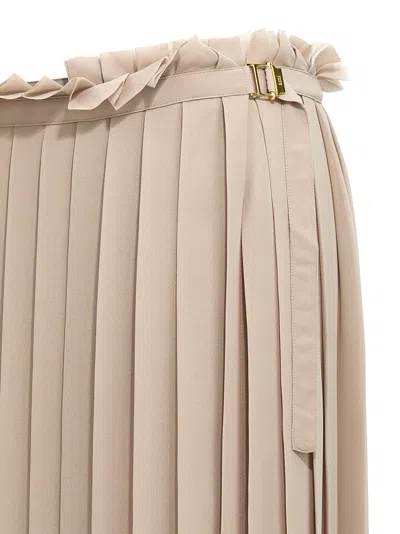 Ami Alexandre Mattiussi Ami High-waisted Pleated Skirt With Frayed Edge In Neutrals